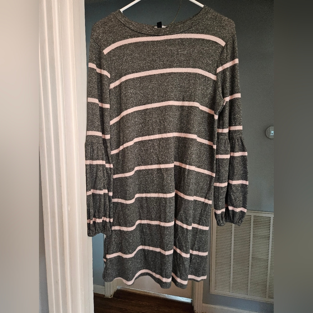 As U Wish Gray and Light Pink Long Sleeve Sweater Dress